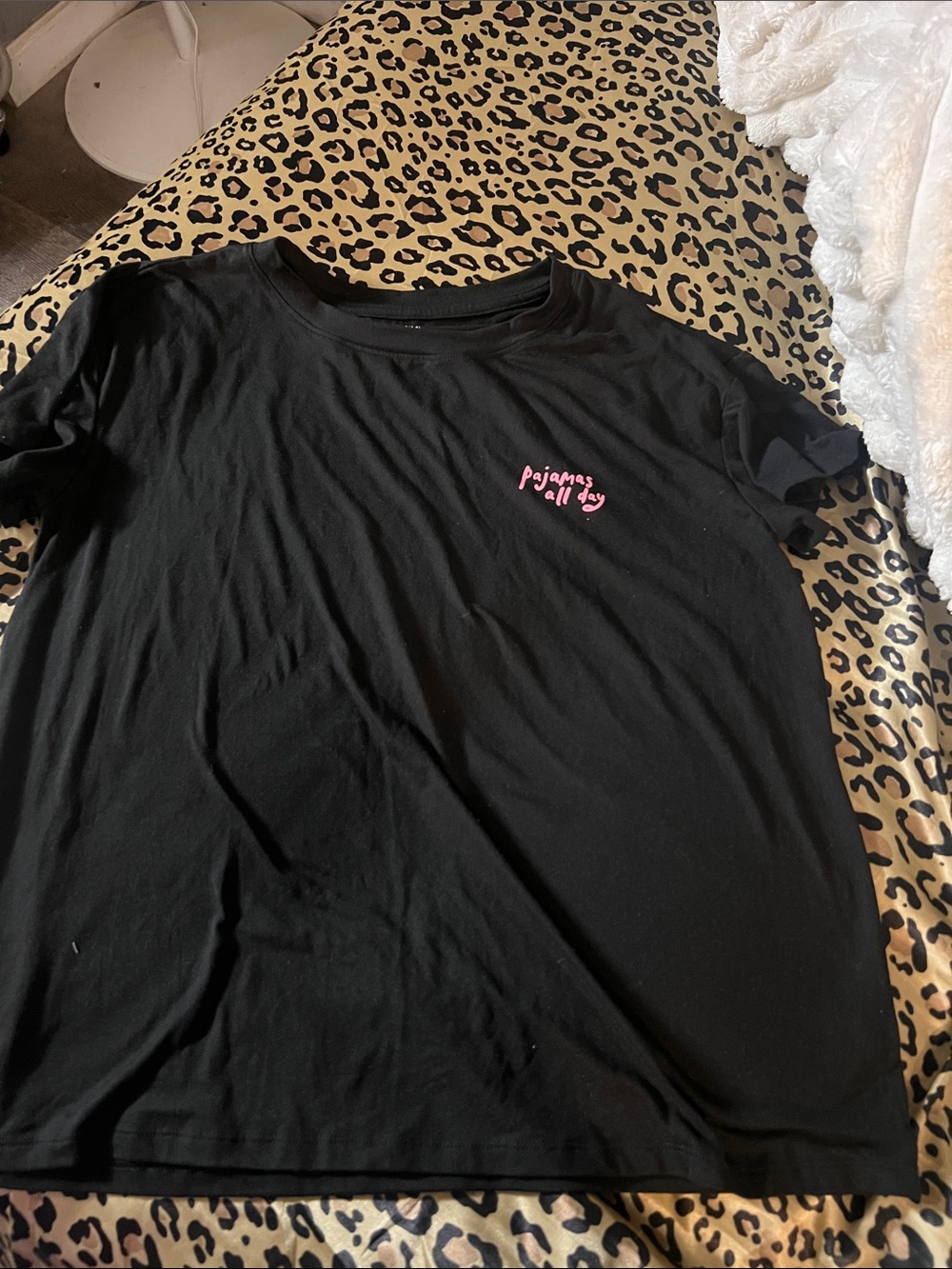 Kids Black Tee with Pink "Pajamas All Day" Graphic
